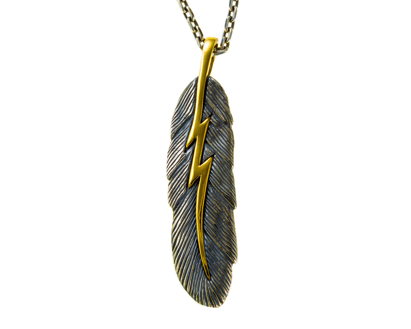 [DSTN] 925 Sterling Silver Feather Thunder Pendant Top &amp; Chain Necklace