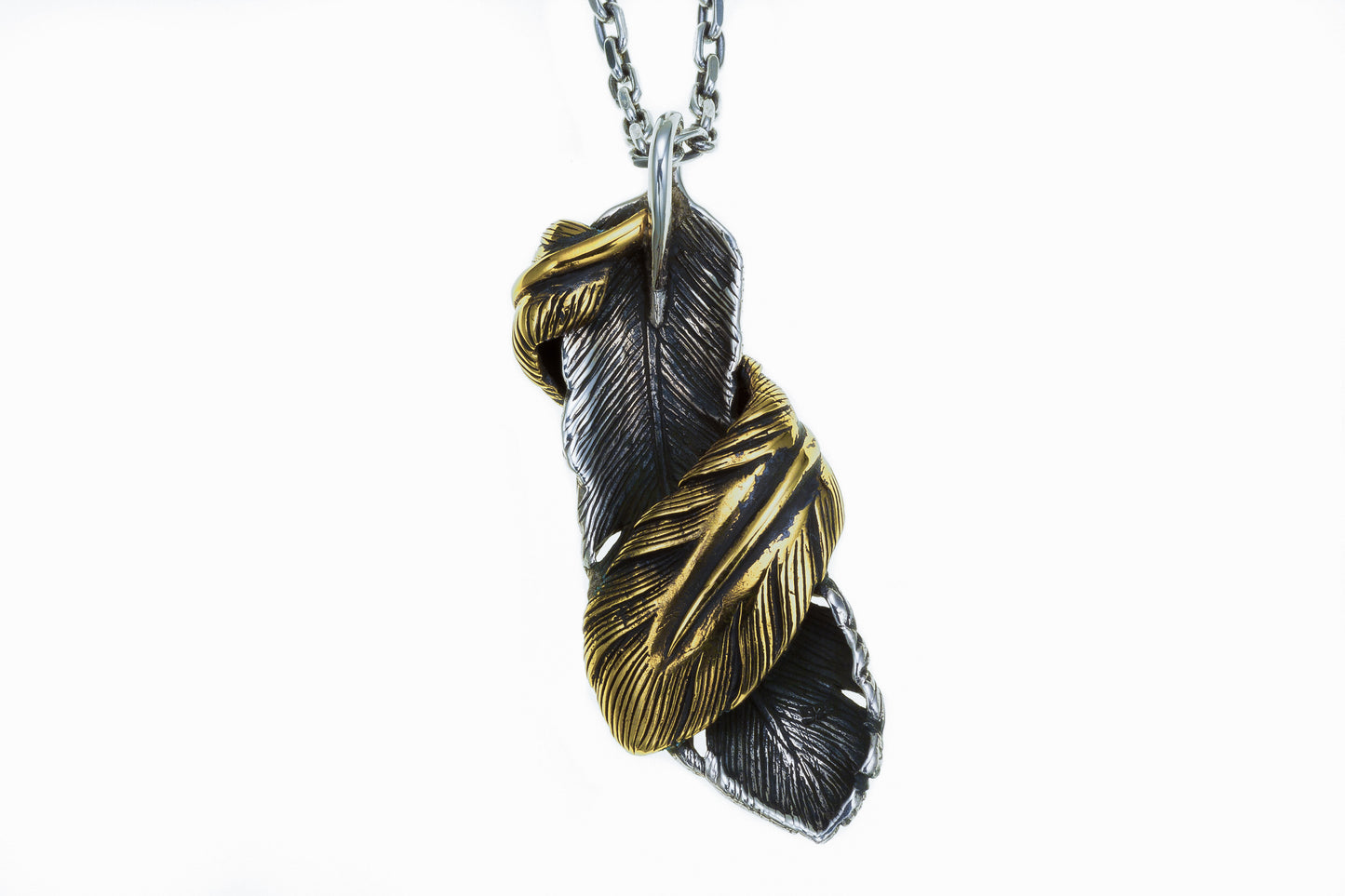 [DSTN] 925 Sterling Silver Feather Onyx Pendant Top &amp; Chain Necklace