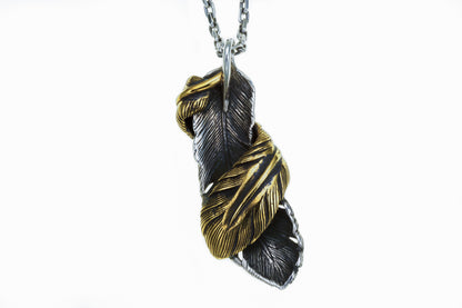 [DSTN] 925 Sterling Silver Feather Onyx Pendant Top &amp; Chain Necklace