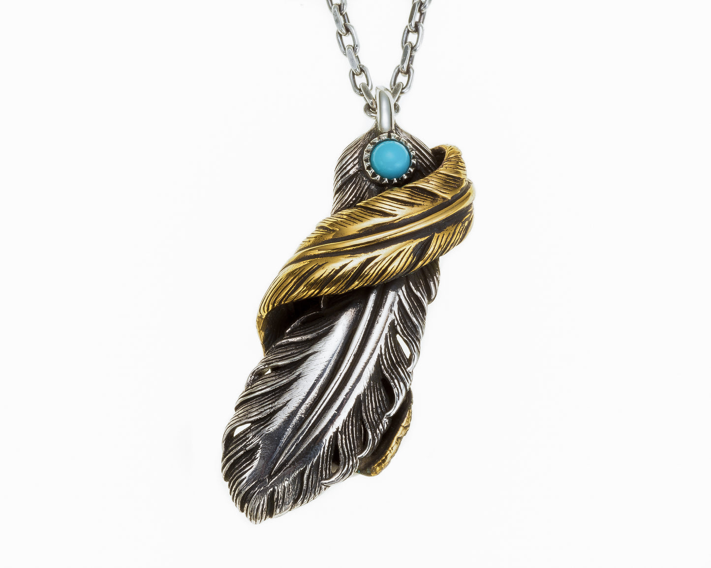 [DSTN] Silver 925 Feather Turquoise Pendant &amp; Chain Necklace