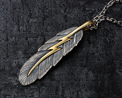 [DSTN] 925 Sterling Silver Feather Thunder Pendant Top &amp; Chain Necklace