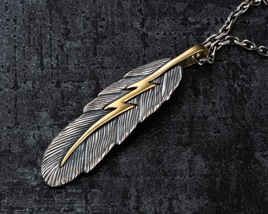 [DSTN] 925 Sterling Silver Feather Thunder Pendant Top &amp; Chain Necklace