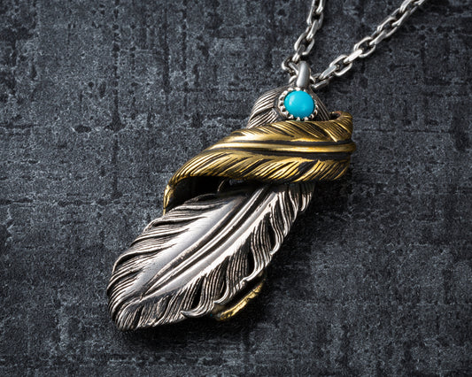 [DSTN] Silver 925 Feather Turquoise Pendant &amp; Chain Necklace